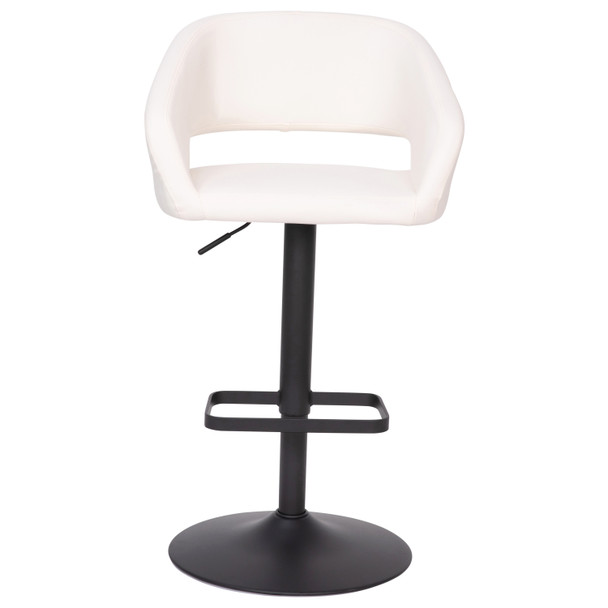 Erik Contemporary White Vinyl Adjustable Height Barstool with Rounded Mid-Back and Black Base