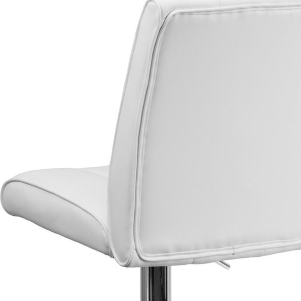 Charles Contemporary White Vinyl Adjustable Height Barstool with Vertical Stitch Panel Back and Chrome Base