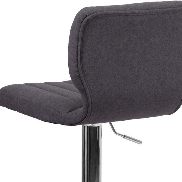 Jeremy Contemporary Charcoal Fabric Adjustable Height Barstool with Vertical Stitch Back and Chrome Base
