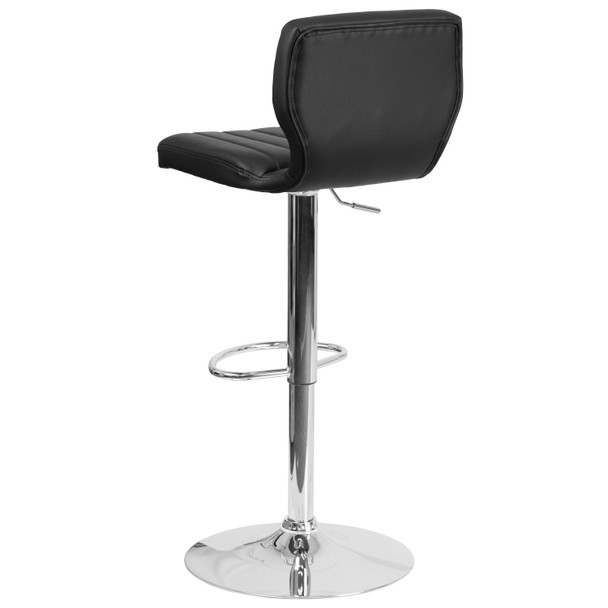 Jeremy Contemporary Black Vinyl Adjustable Height Barstool with Vertical Stitch Back and Chrome Base