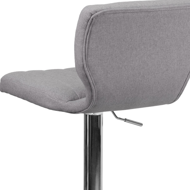 Jeremy Contemporary Gray Fabric Adjustable Height Barstool with Vertical Stitch Back and Chrome Base