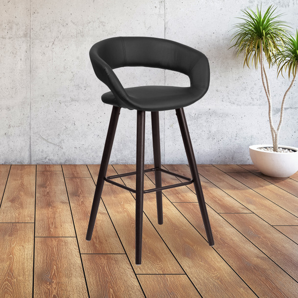 Brynn Series 29'' High Contemporary Cappuccino Wood Barstool in Black Vinyl