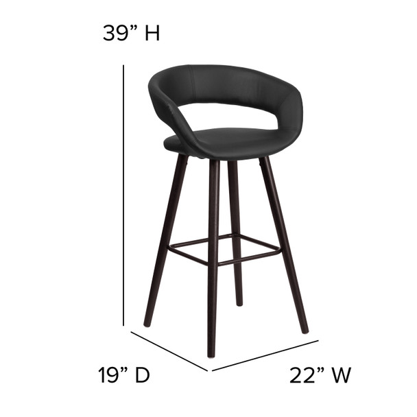 Brynn Series 29'' High Contemporary Cappuccino Wood Barstool in Black Vinyl