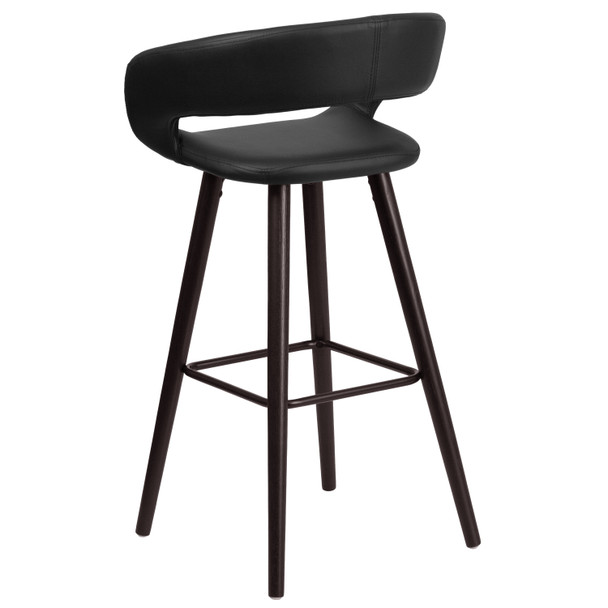 Brynn Series 29'' High Contemporary Cappuccino Wood Barstool in Black Vinyl