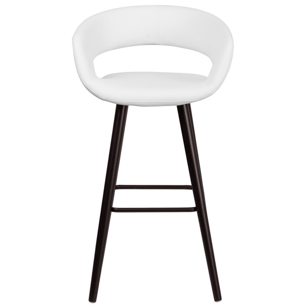 Brynn Series 29'' High Contemporary Cappuccino Wood Barstool in White Vinyl