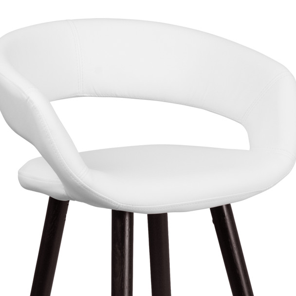 Brynn Series 29'' High Contemporary Cappuccino Wood Barstool in White Vinyl