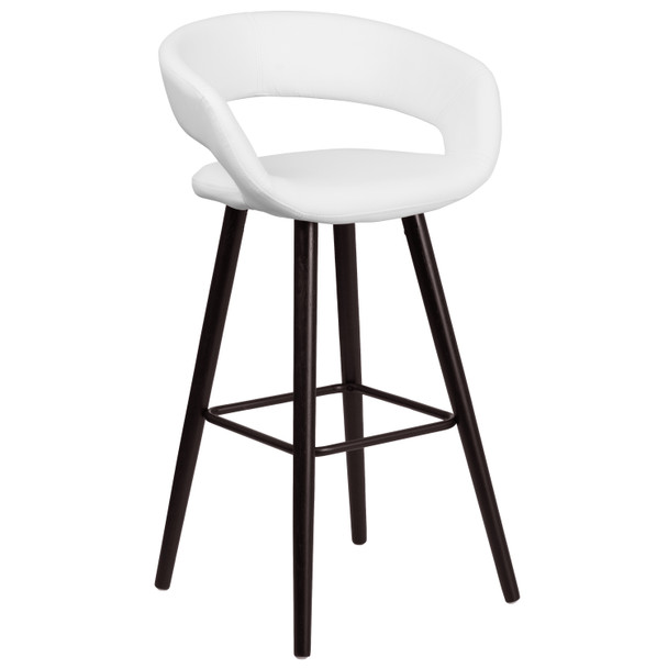 Brynn Series 29'' High Contemporary Cappuccino Wood Barstool in White Vinyl