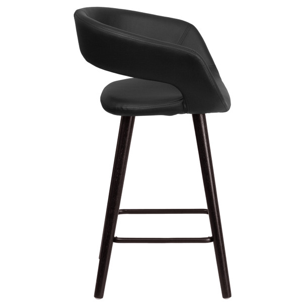 Brynn Series 23.75'' High Contemporary Cappuccino Wood Counter Height Stool in Black Vinyl