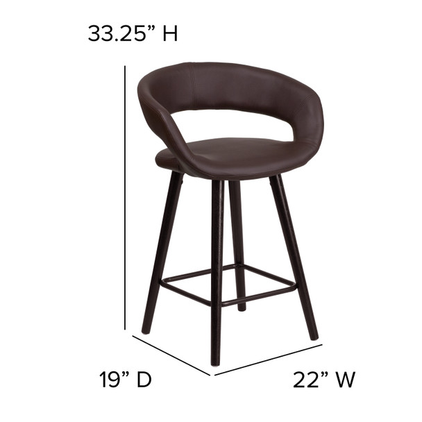 Brynn Series 23.75'' High Contemporary Cappuccino Wood Counter Height Stool in Brown Vinyl