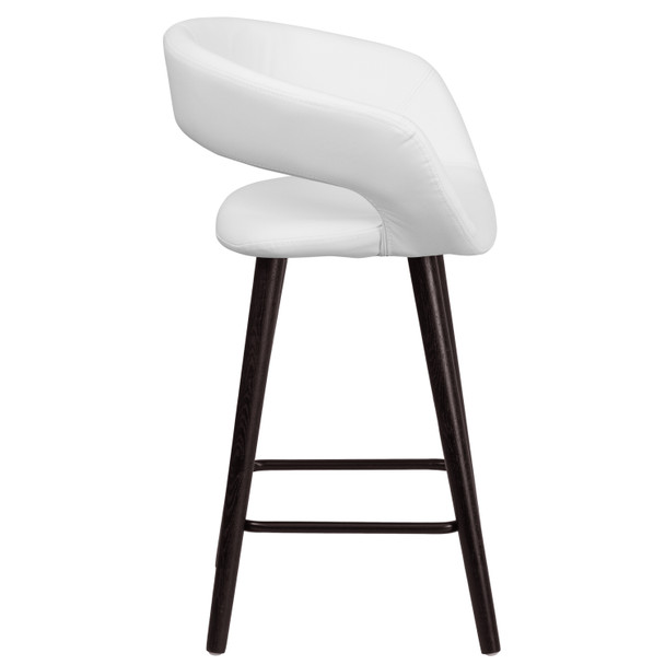 Brynn Series 23.75'' High Contemporary Cappuccino Wood Counter Height Stool in White Vinyl