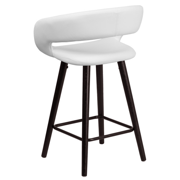 Brynn Series 23.75'' High Contemporary Cappuccino Wood Counter Height Stool in White Vinyl