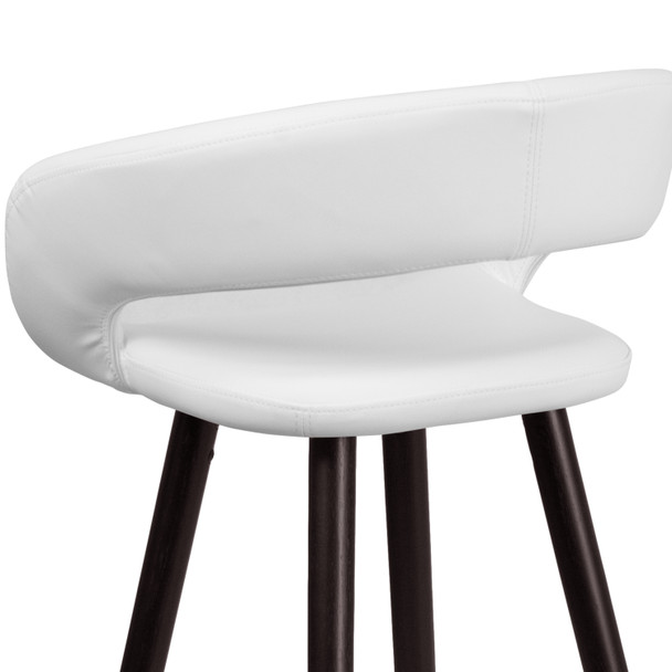 Brynn Series 23.75'' High Contemporary Cappuccino Wood Counter Height Stool in White Vinyl