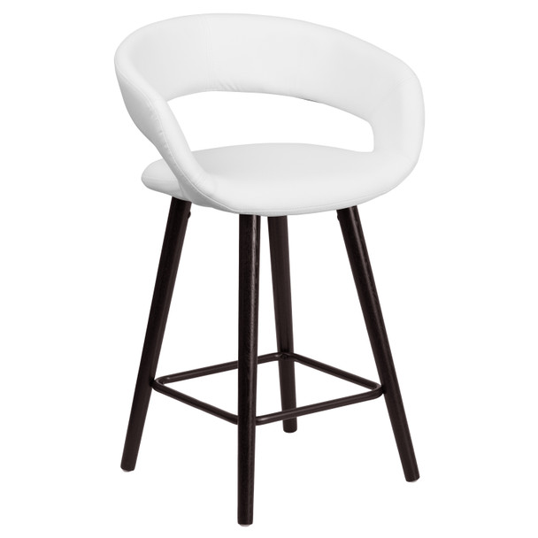 Brynn Series 23.75'' High Contemporary Cappuccino Wood Counter Height Stool in White Vinyl