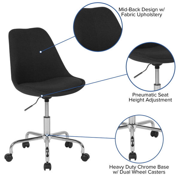 Aurora Series Mid-Back Black Fabric Task Office Chair with Pneumatic Lift and Chrome Base