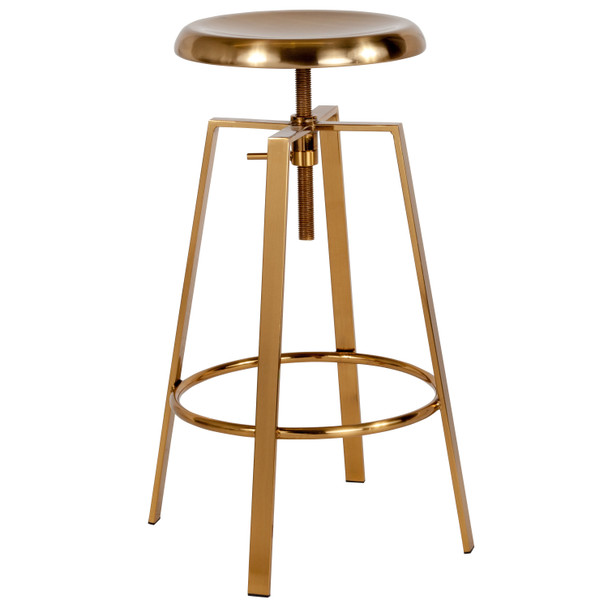 Toledo Industrial Style Barstool with Swivel Lift Adjustable Height Seat in Gold Finish