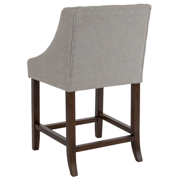 Carmel Series 24" High Transitional Walnut Counter Height Stool with Accent Nail Trim in Light Gray Fabric