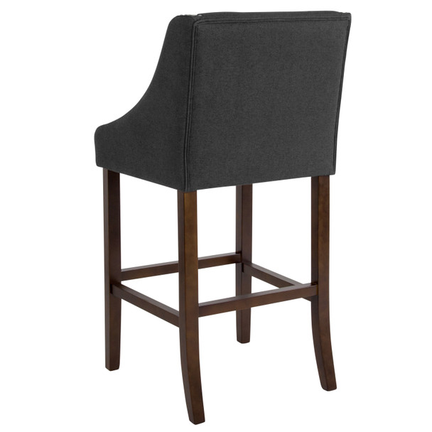 Carmel Series 30" High Transitional Walnut Barstool with Accent Nail Trim in Charcoal Fabric