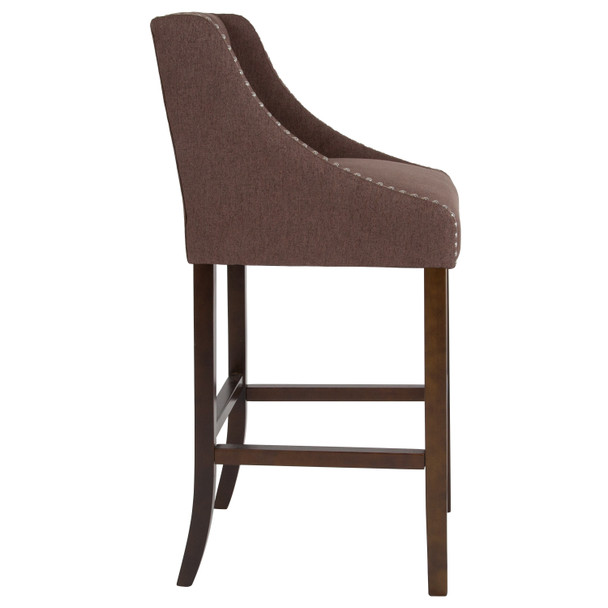 Carmel Series 30" High Transitional Tufted Walnut Barstool with Accent Nail Trim in Brown Fabric