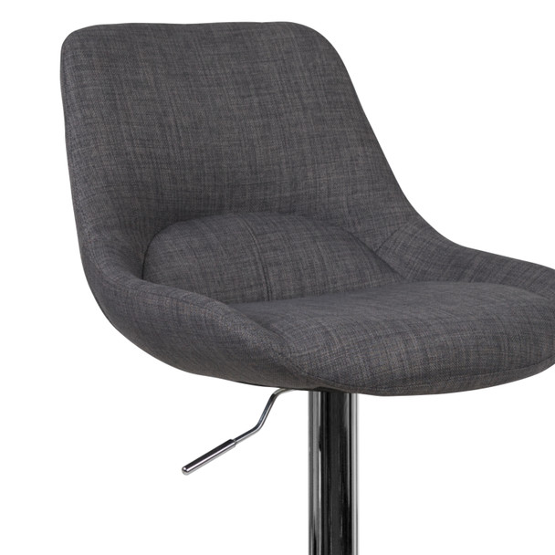 Contemporary Dark Gray Fabric Adjustable Height Barstool with Chrome Base