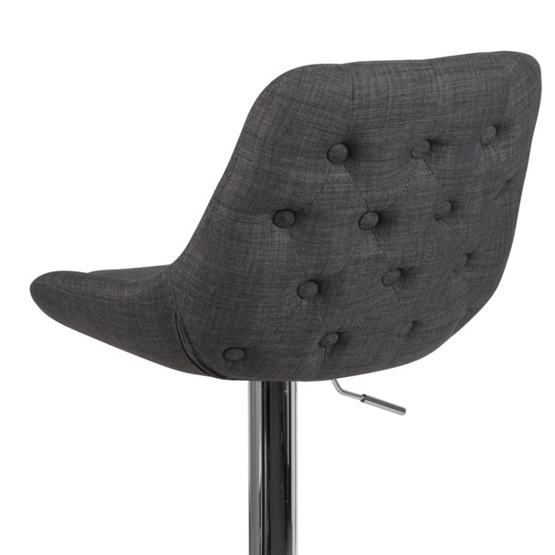 Contemporary Dark Gray Fabric Adjustable Height Barstool with Chrome Base