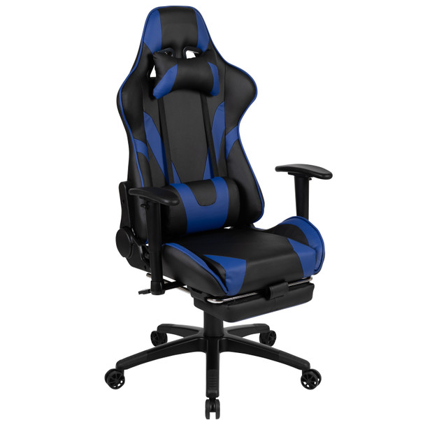 X30 Gaming Chair Racing Office Ergonomic Computer Chair with Reclining Back and Slide-Out Footrest in Blue LeatherSoft