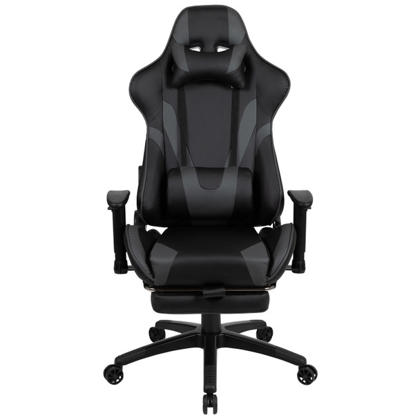 X30 Gaming Chair Racing Office Ergonomic Computer Chair with Reclining Back and Slide-Out Footrest in Gray LeatherSoft