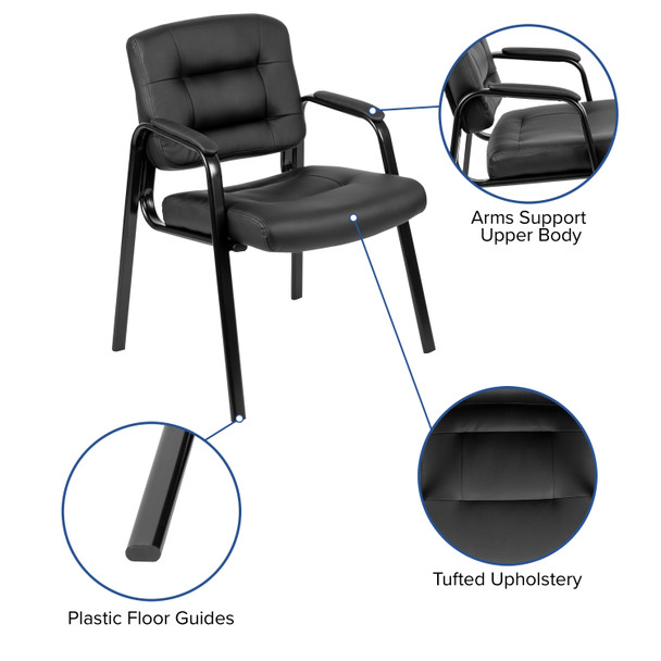 Darwin Flash Fundamentals Black LeatherSoft Executive Reception Chair with Black Metal Frame, BIFMA Certified