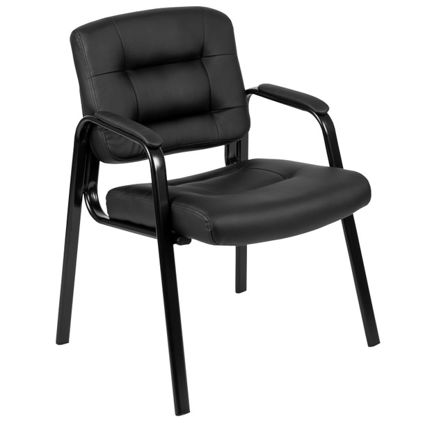 Darwin Flash Fundamentals Black LeatherSoft Executive Reception Chair with Black Metal Frame, BIFMA Certified