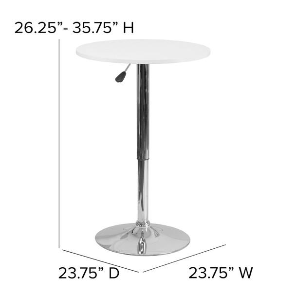 Pearl 23.75'' Round Adjustable Height White Wood Table (Adjustable Range 26.25'' - 35.75'')