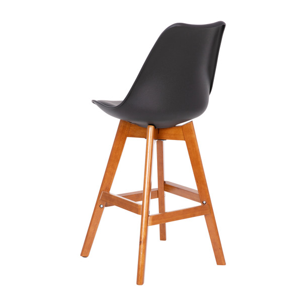 Dana Set of 2 Modern Commercial Counter Stools - Black Plastic Backrest - LeatherSoft Padded Seat - 27 Inch Counter Stools - Walnut Finish Wood Frame