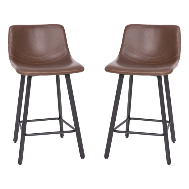 Caleb Modern Armless 24 Inch Counter Height Stools Commercial Grade w/Footrests in Chocolate Brown LeatherSoft and Black Matte Metal Frames, Set of 2