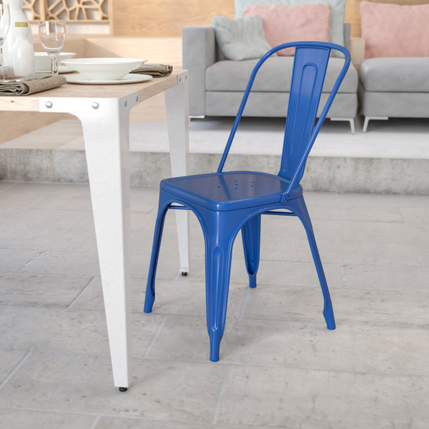 Perry Commercial Grade Blue Metal Indoor-Outdoor Stackable Chair