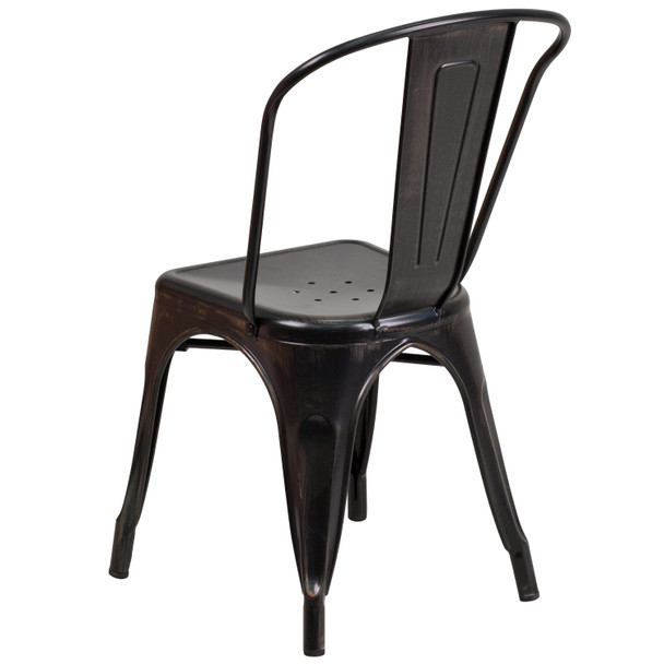 Perry Commercial Grade Black-Antique Gold Metal Indoor-Outdoor Stackable Chair