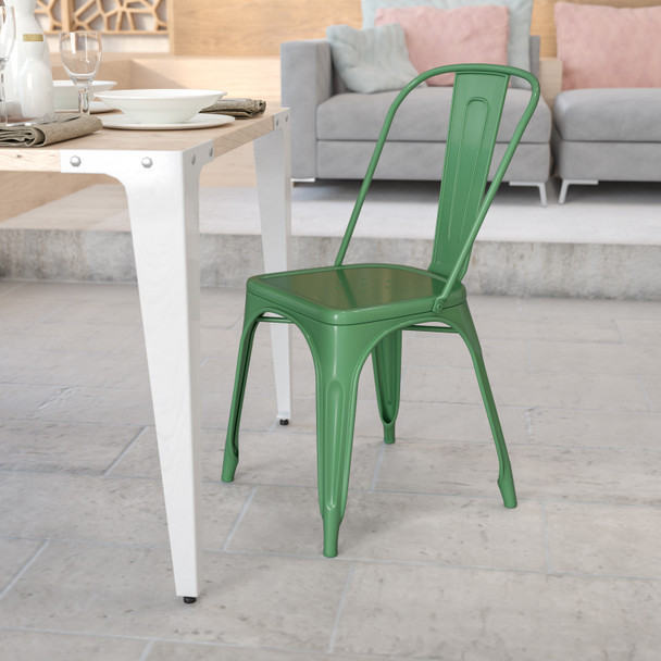 Perry Commercial Grade Green Metal Indoor-Outdoor Stackable Chair