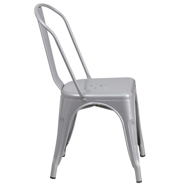 Perry Commercial Grade Silver Metal Indoor-Outdoor Stackable Chair