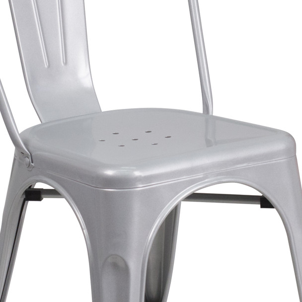 Perry Commercial Grade Silver Metal Indoor-Outdoor Stackable Chair