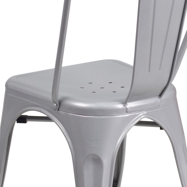 Perry Commercial Grade Silver Metal Indoor-Outdoor Stackable Chair