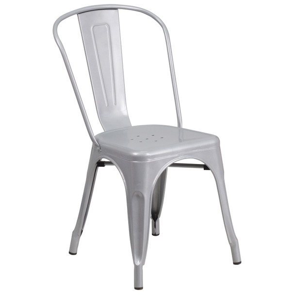 Perry Commercial Grade Silver Metal Indoor-Outdoor Stackable Chair