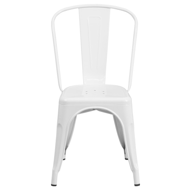 Perry Commercial Grade White Metal Indoor-Outdoor Stackable Chair