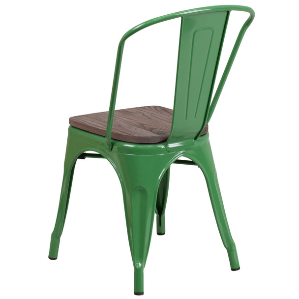 Perry Green Metal Stackable Chair with Wood Seat