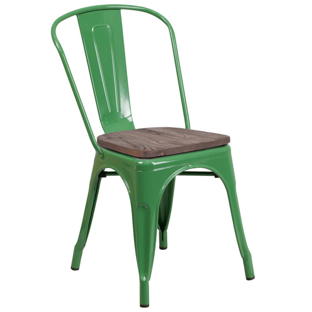 Perry Green Metal Stackable Chair with Wood Seat