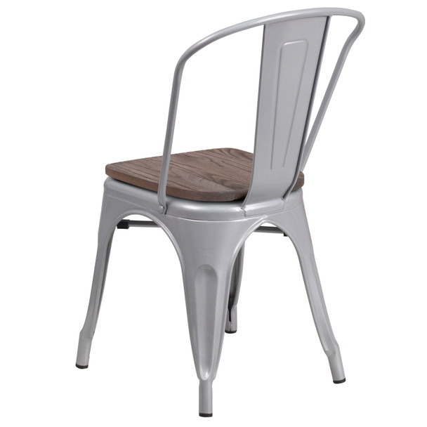 Perry Silver Metal Stackable Chair with Wood Seat