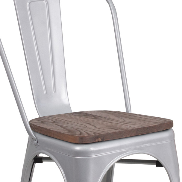 Perry Silver Metal Stackable Chair with Wood Seat