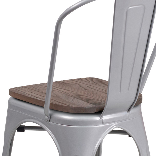 Perry Silver Metal Stackable Chair with Wood Seat