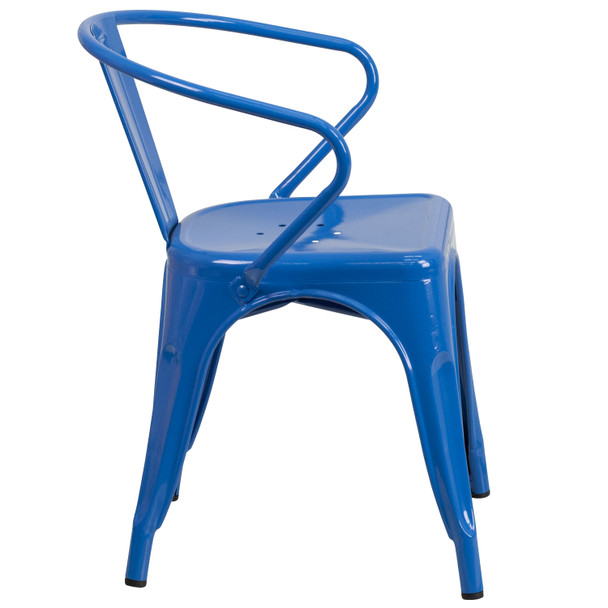 Luna Commercial Grade Blue Metal Indoor-Outdoor Chair with Arms