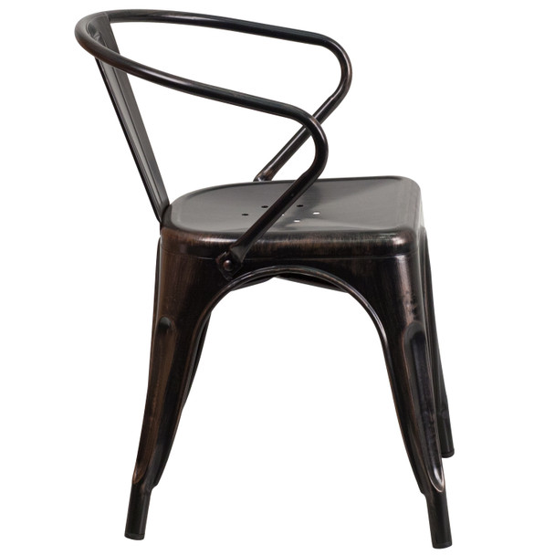 Luna Commercial Grade Black-Antique Gold Metal Indoor-Outdoor Chair with Arms