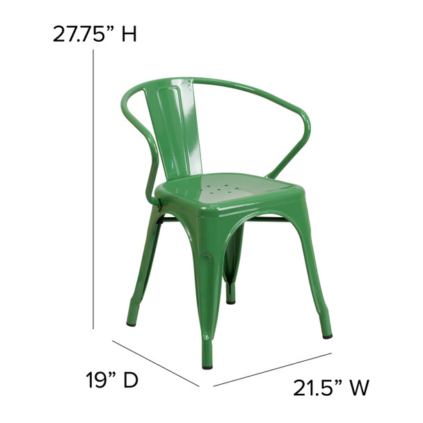 Luna Commercial Grade Green Metal Indoor-Outdoor Chair with Arms
