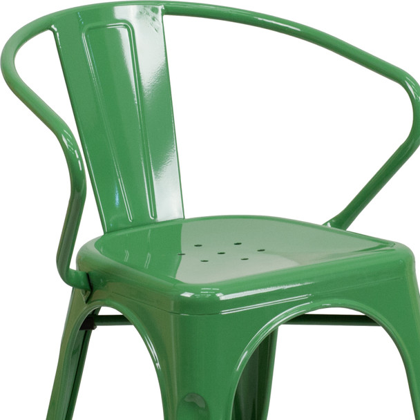 Luna Commercial Grade Green Metal Indoor-Outdoor Chair with Arms