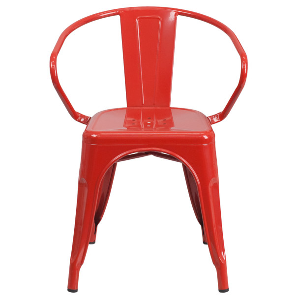 Luna Commercial Grade Red Metal Indoor-Outdoor Chair with Arms