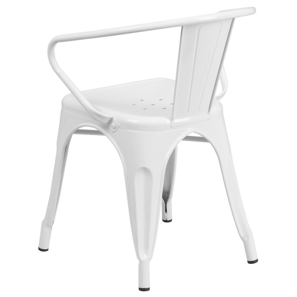 Luna Commercial Grade White Metal Indoor-Outdoor Chair with Arms